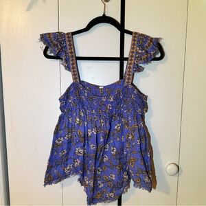 Floral Blue Women's Tank Top Blouse